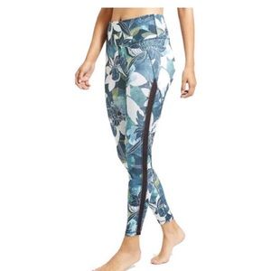 Athleta floral teal leggings mesh trim small